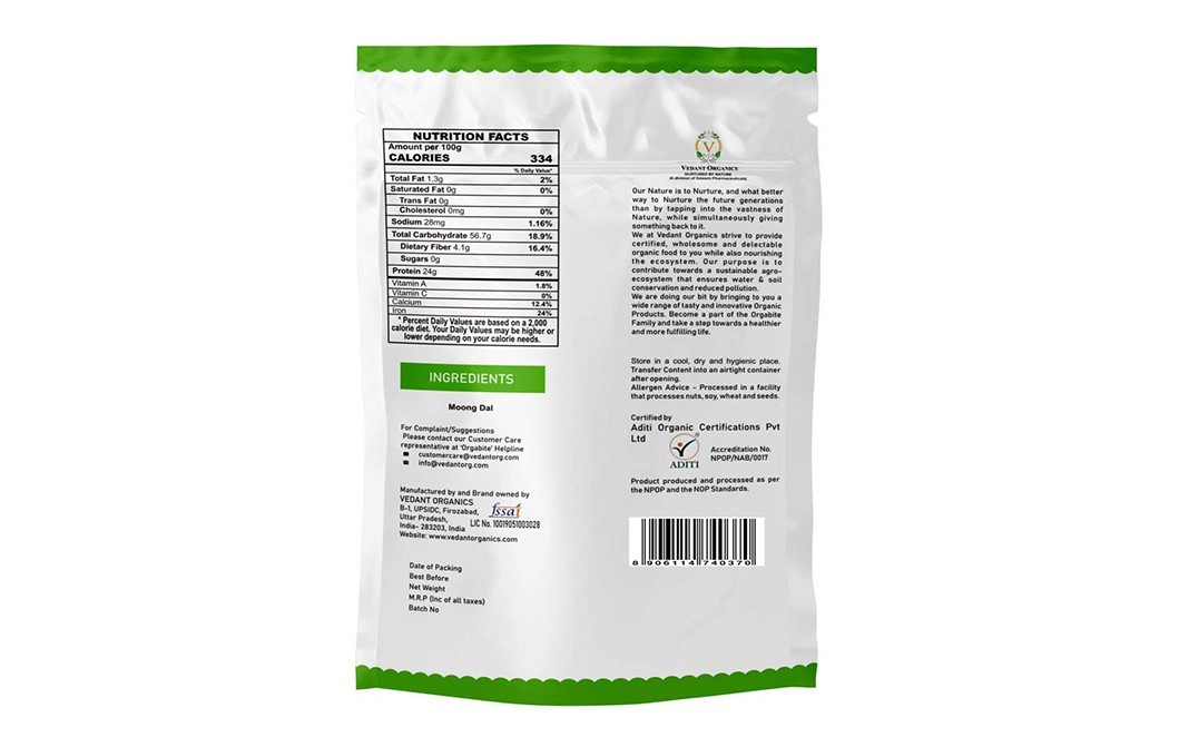 Orgabite Organic Moong Dal    Pack  500 grams